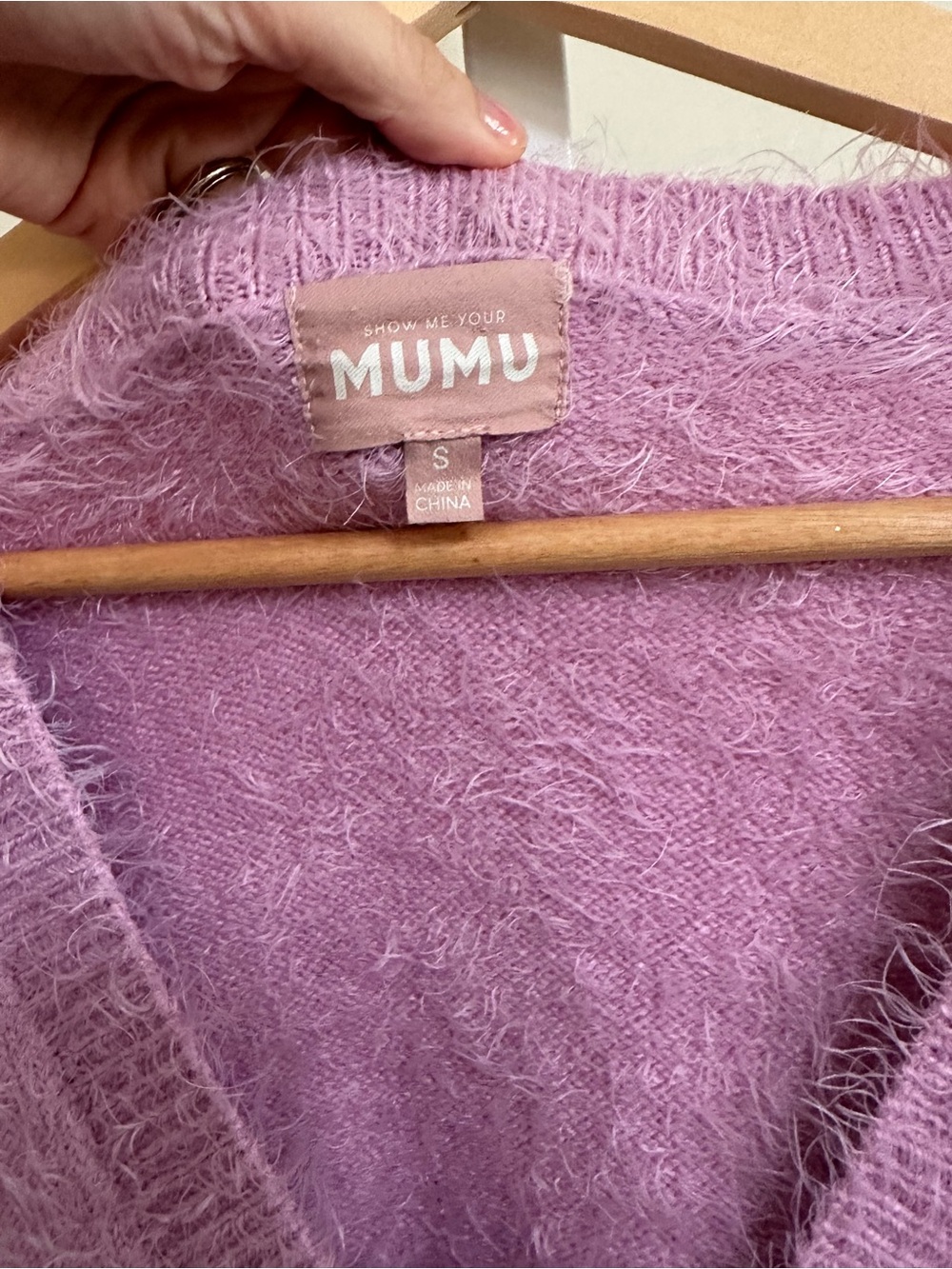 Show Me Your Mumu S Lilac Fuzzy V-Neck Sweater Oversized Coquette - Picture 4 of 8